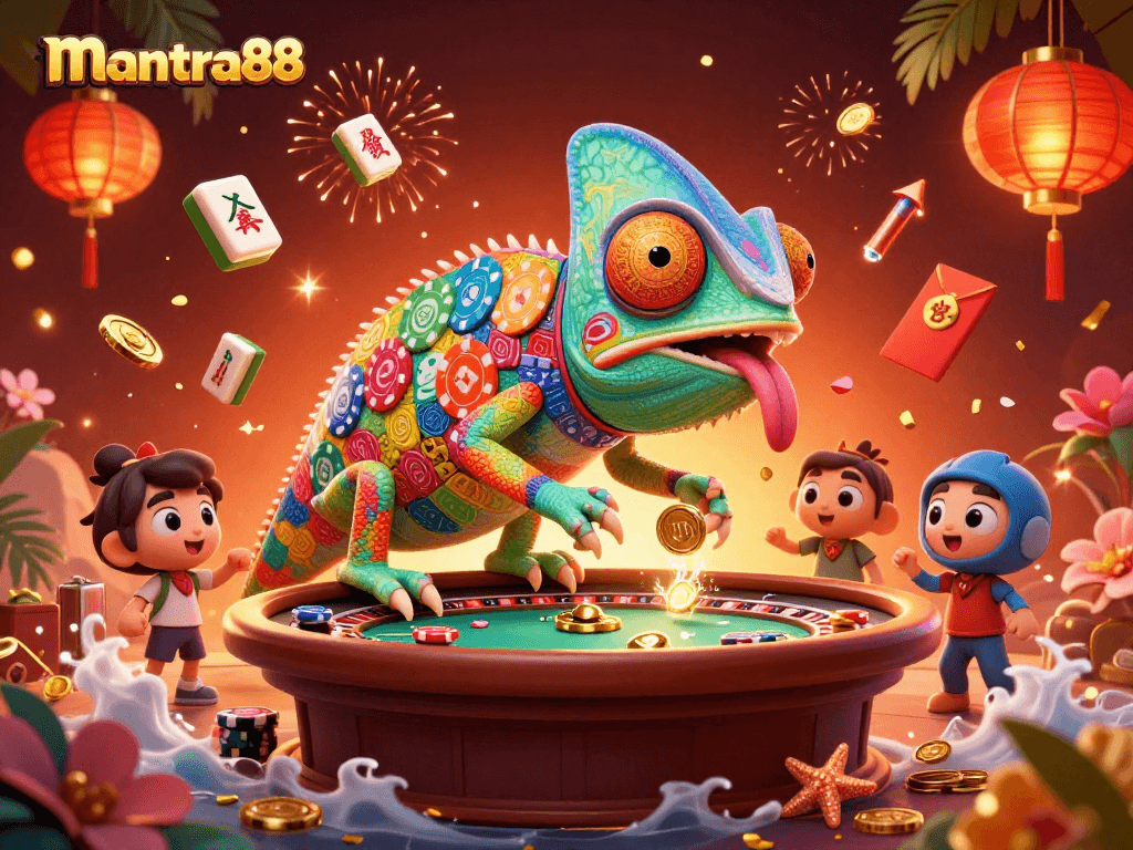 Experience thrilling gaming action at mantra88 with a vibrant and colorful casino illustration.