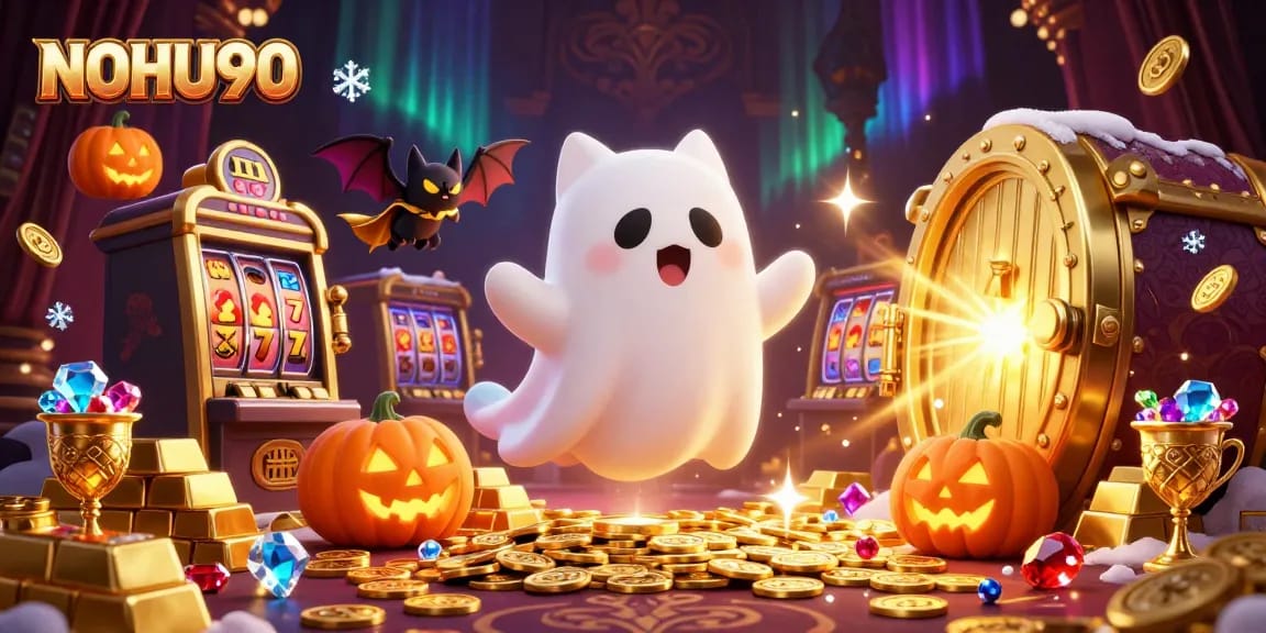 Engage in NOHU90's thrilling haunted casino adventure with ghostly characters and vibrant treasures.
