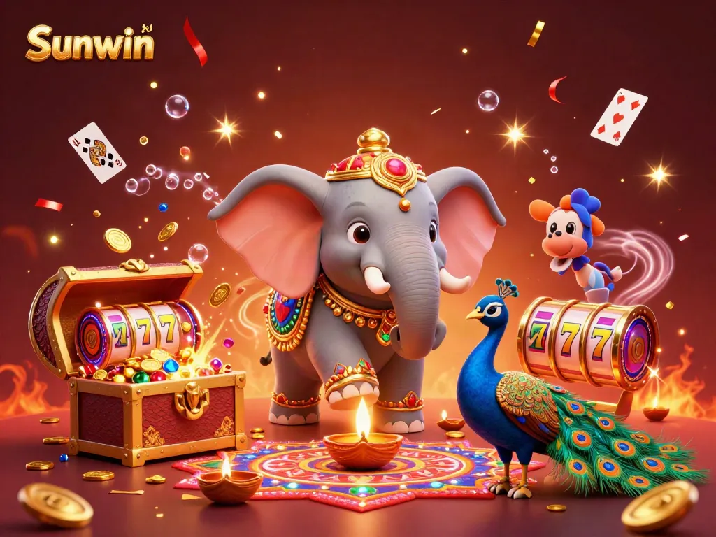 Experience the excitement of Sunwin with a vibrant 3D casino scene featuring dynamic characters and immersive elements.