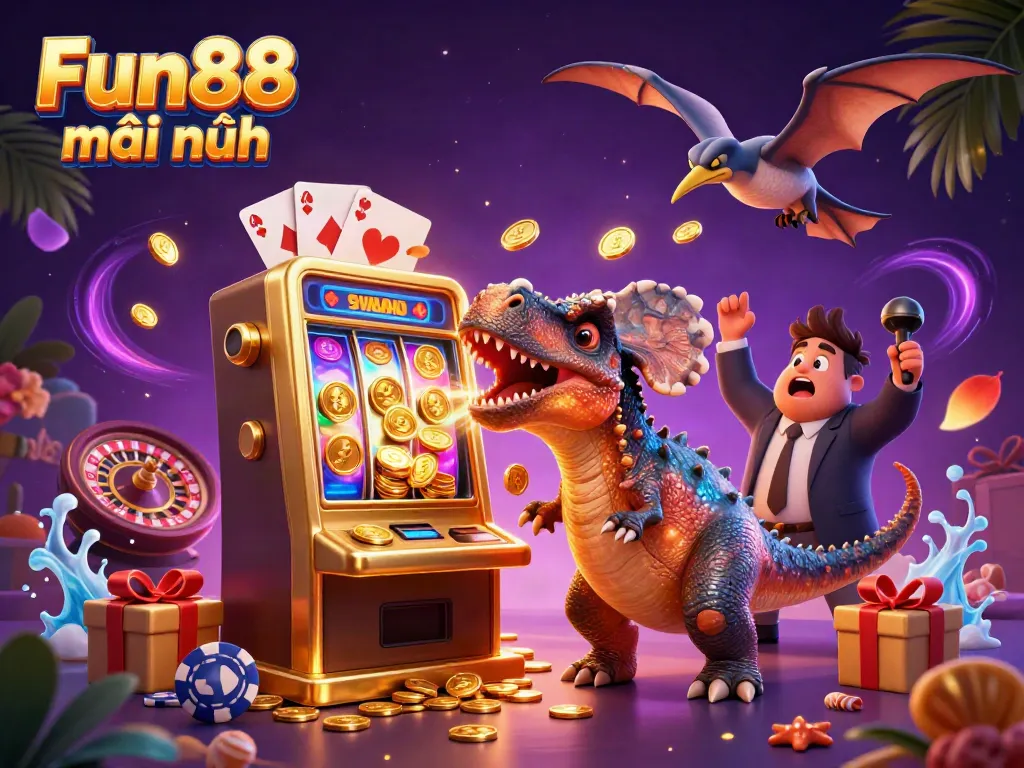 Catch the fun at Fun88 mới nhất as a pachycephalosaurus wins coins from a slot machine!
