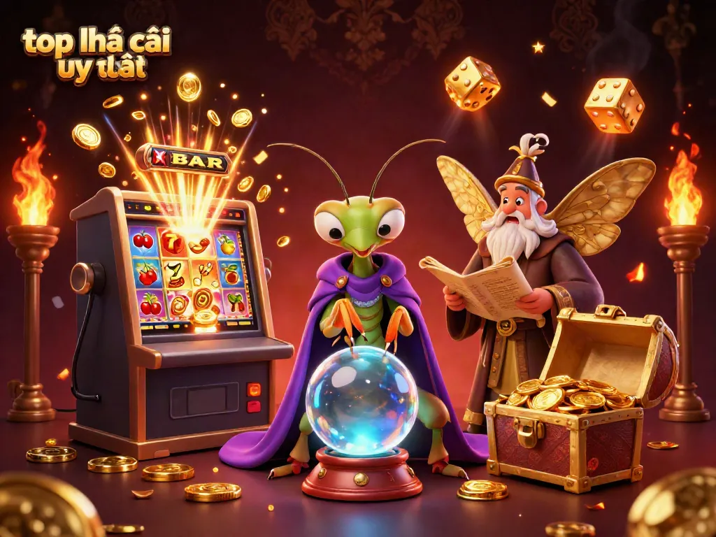 Experience the top nhà cái uy tín with this vibrant 3D casino scene showcasing a fortune teller and rich gaming elements.