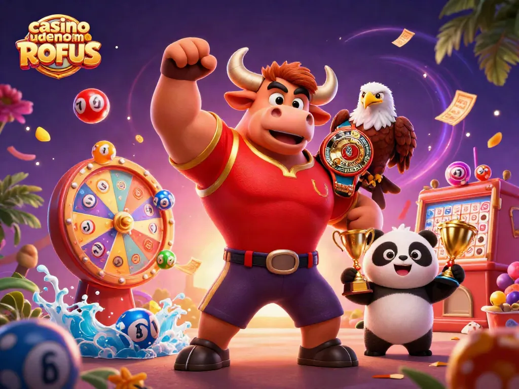 Engaging illustration showcasing casino uden om ROFUS with playful characters and gambling elements.
