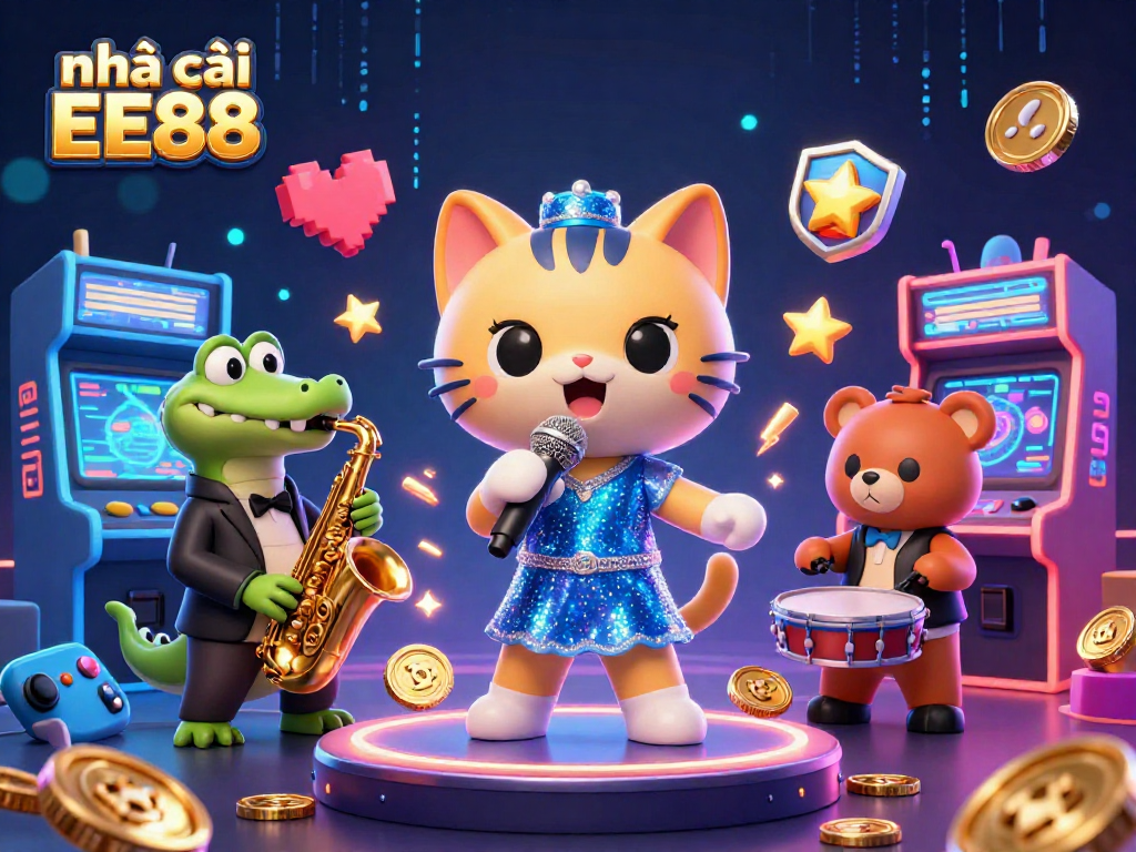 Enjoy a vibrant scene with the nhà cái EE88 characters performing in a lively casino atmosphere.