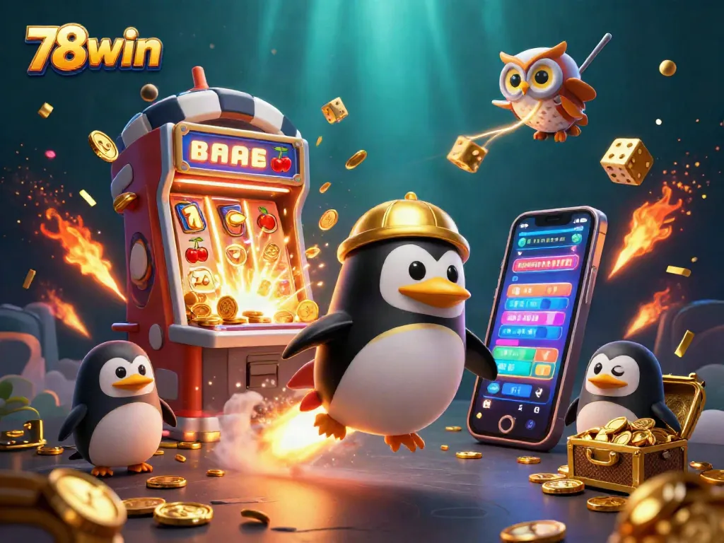 Experience thrilling gameplay with 78win's engaging casino elements packed in a vibrant illustration.