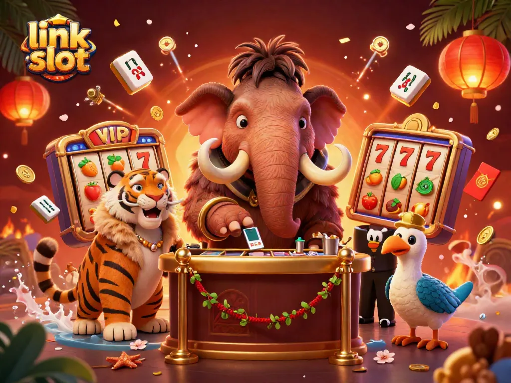 Jelajahi link slot dengan mudah di tengah suasana kasino megah dan elemen keberuntungan.