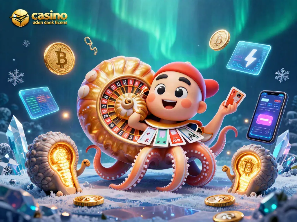 Engage with casino uden dansk licens through a vibrant 3D scene showcasing ancient nautilus and crypto elements.