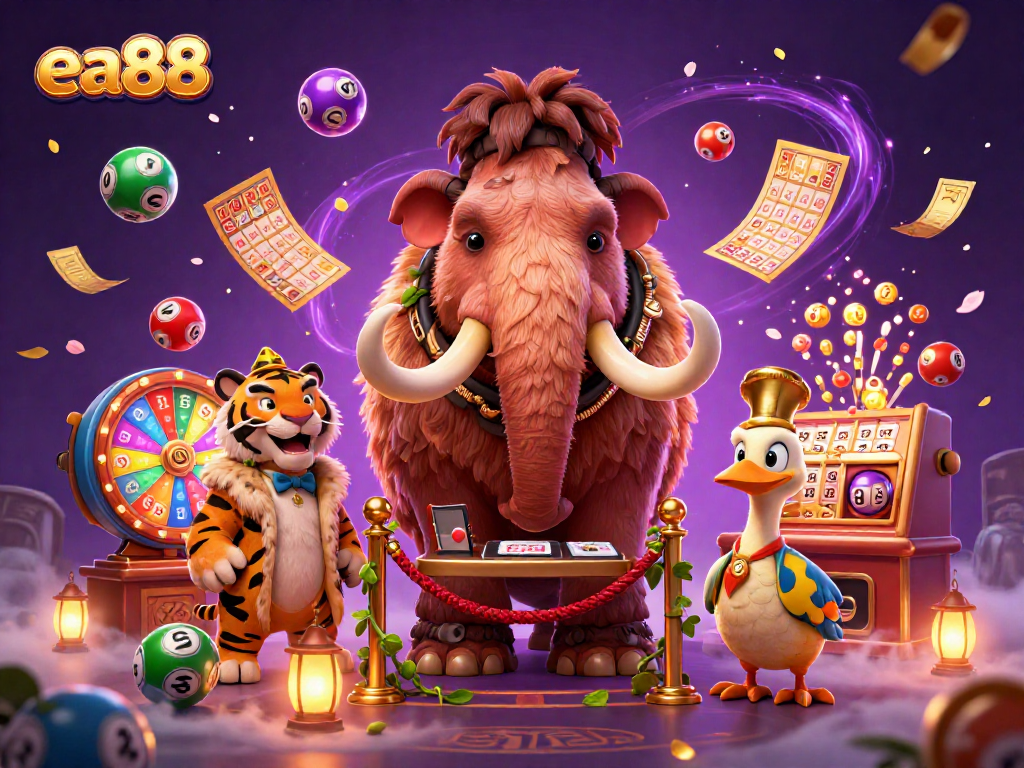 ea88 brings excitement with a mammoth bouncer checking IDs in a vibrant casino scene.