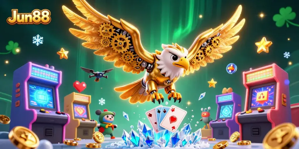 Jun88 chơi game với đại bàng vàng 3D xuất sắc giữa những lá bài holographic