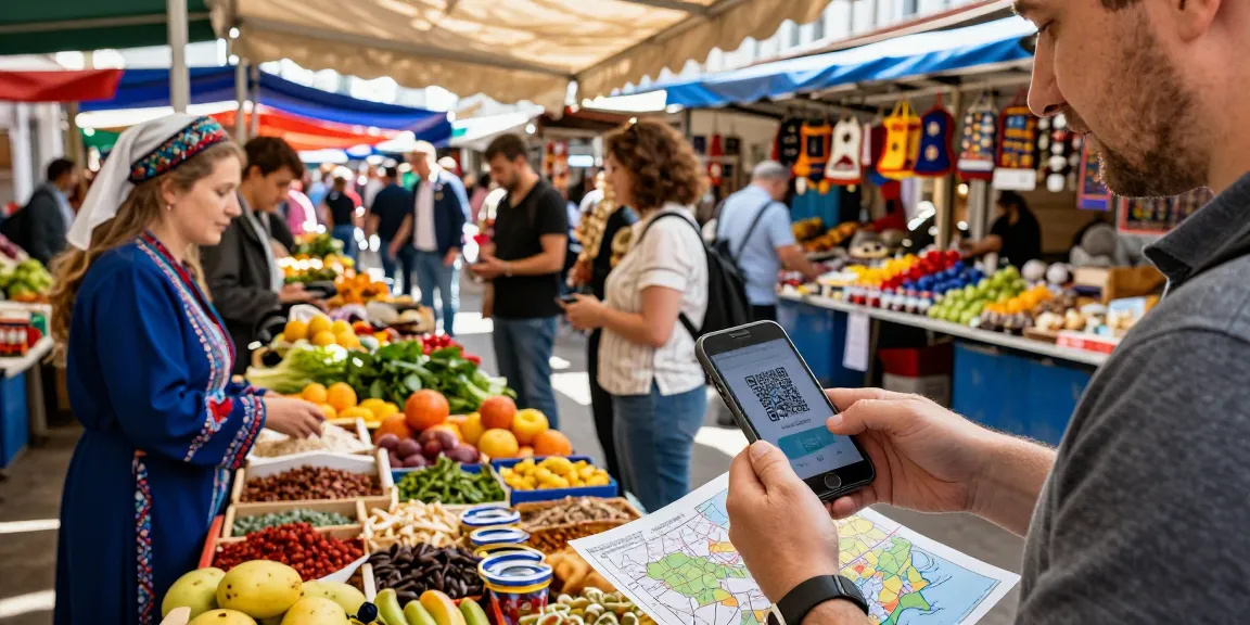 Betalen in Rusland met https://payinrussia.com/ als toerist op een levendige markt.