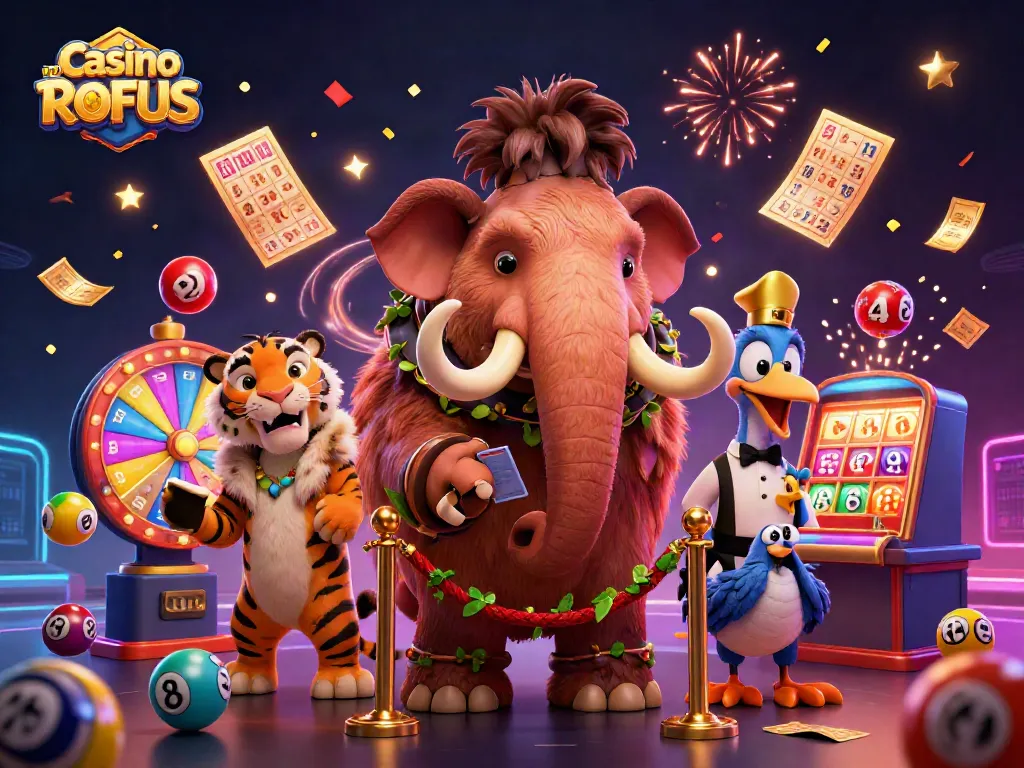Experience excitement at casino uden om ROFUS with entertaining characters and dynamic gaming elements illustrated.