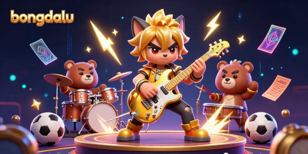 Experience the excitement of bongdalu with a vibrant scene capturing sports betting action featuring a rock star wolf