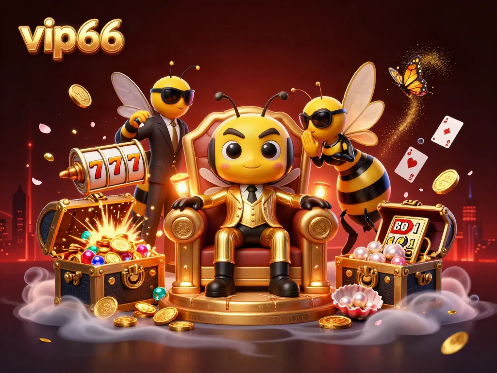 Experience the thrill of vip66 casino with a dynamic bumblebee mob boss surrounded by gold and gaming symbols.