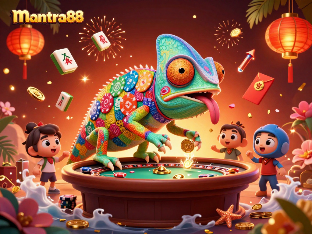 Experience thrilling gaming action at mantra88 with a vibrant and colorful casino illustration.