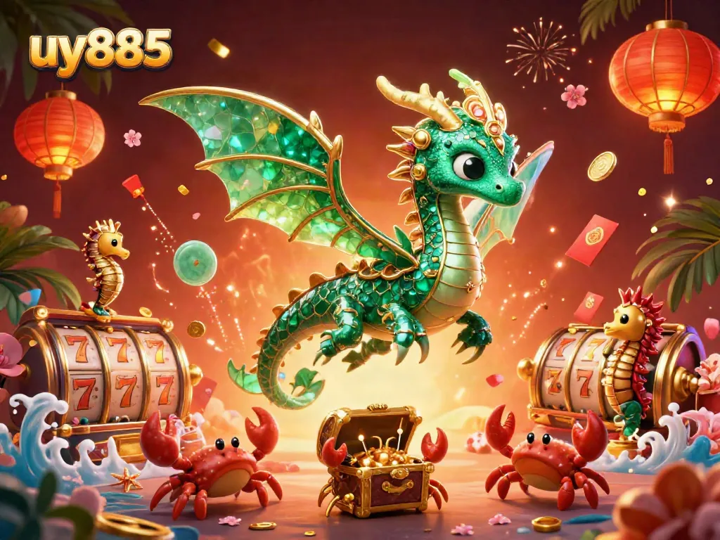 Experience ultimate excitement with uy885's vibrant 3D sea dragon scene featuring slots and treasure.