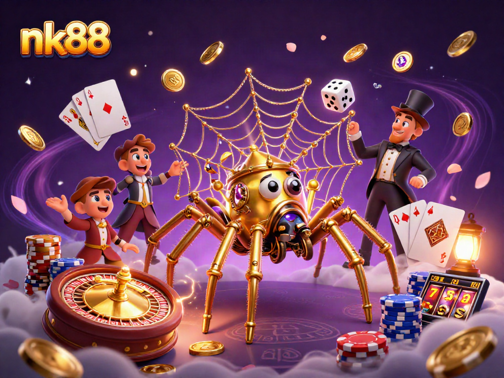 Experience thrilling wins with nk88 at this vibrant 3D casino fantasy illustration.