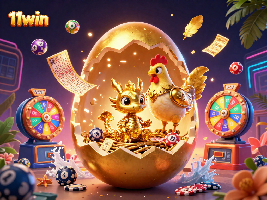 Experience thrilling gameplay at 11WIN with a vibrant scene of a golden dragon surrounded by gamified elements.