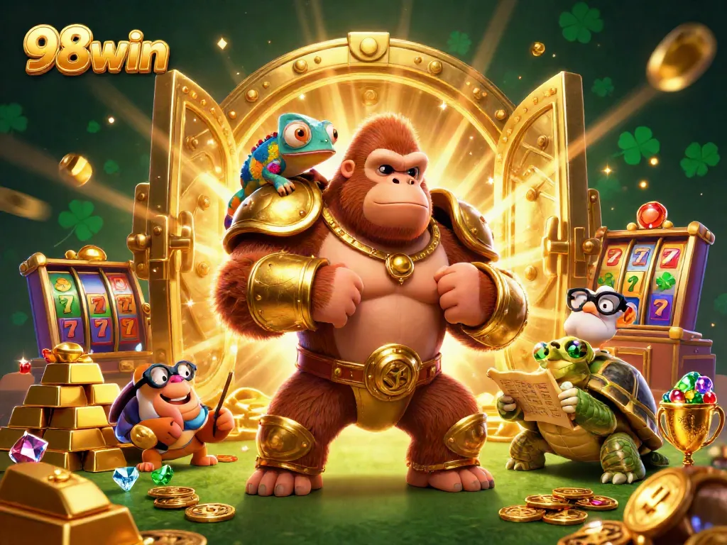 Experience thrilling wins with 98win's exciting slot games featuring a powerful gorilla king.