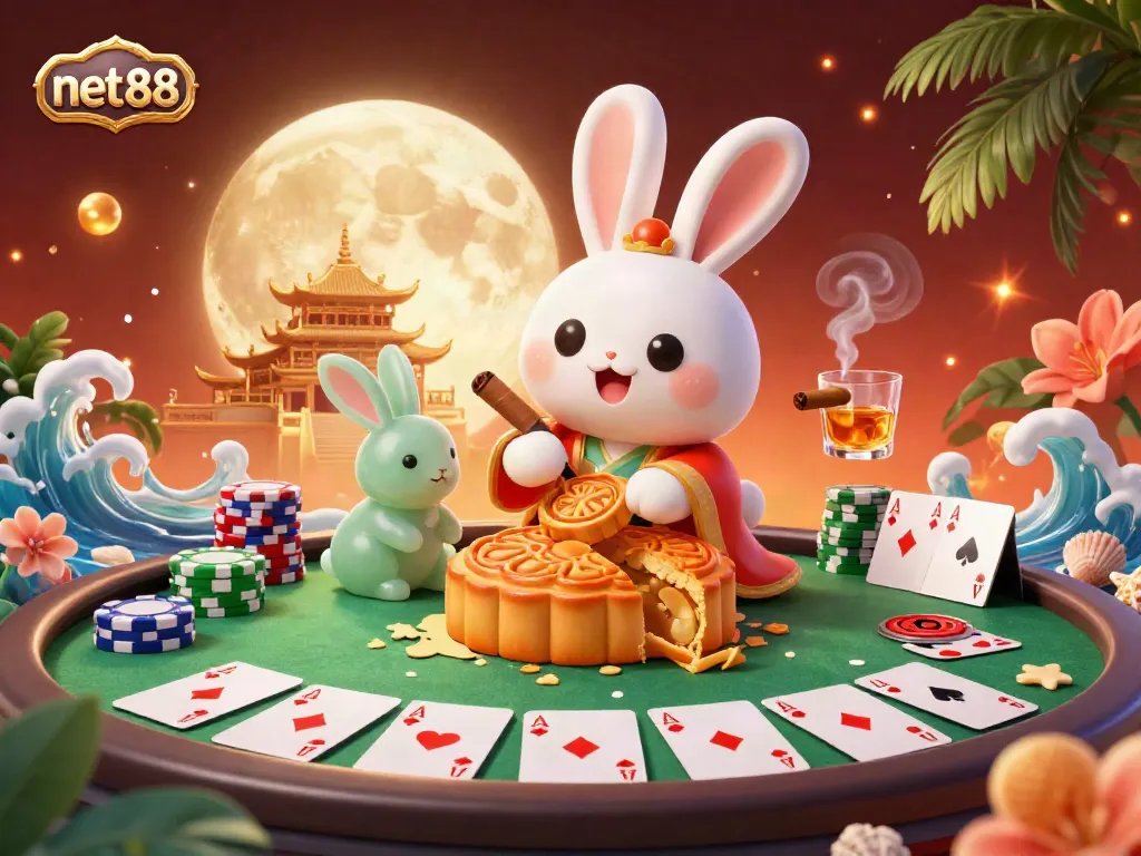 Experience gaming excitement with net88 as a moon rabbit reveals poker chips from mooncakes.