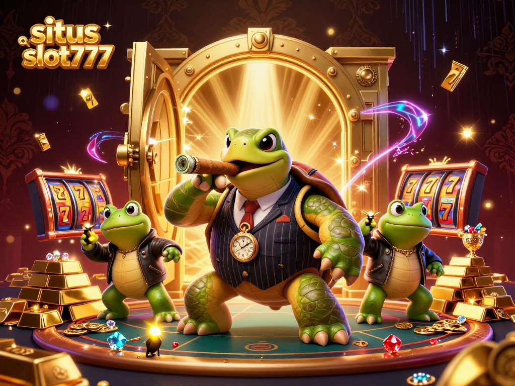 Experience the thrill of situs slot777 with a vibrant 3D casino scene filled with excitement and opportunities.