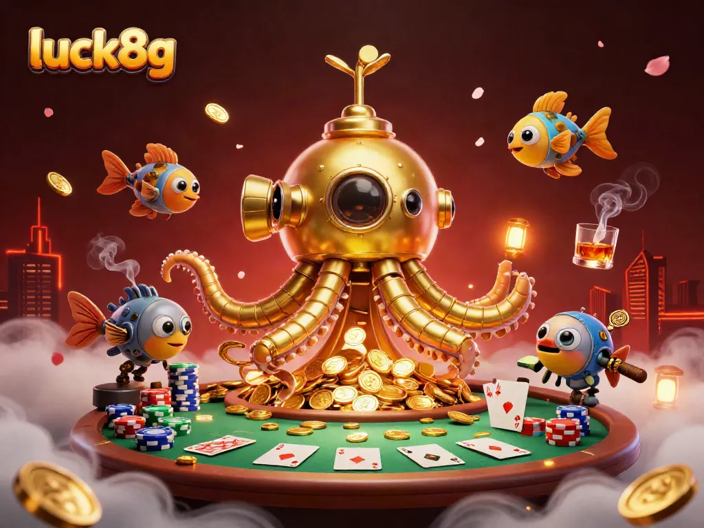 Engage in thrilling gameplay with luck8g featuring a dynamic kraken submarine amidst a casino world.