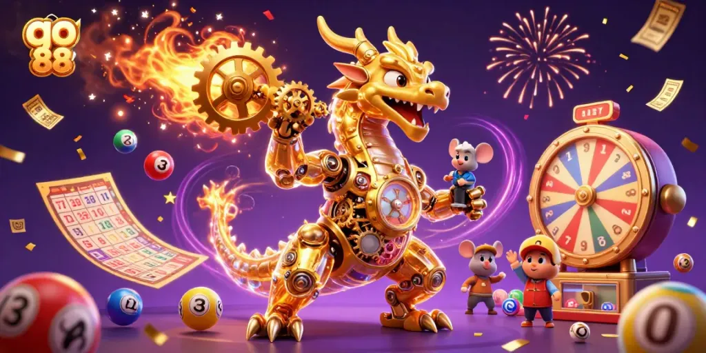 Engage with go 88 in a vibrant casino scene featuring a golden dragon and dynamic gaming elements.
