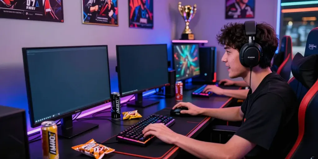 Player engaged in an intense esports match at KU88 gaming setup.