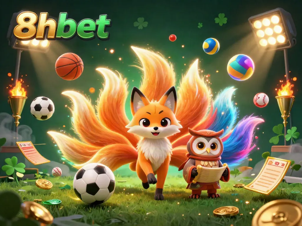 Experience thrilling gaming action with 8xbet's vibrant 3D casino illustration featuring a fox spirit