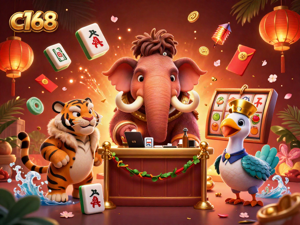 Experience thrilling gaming atmosphere with c168's vibrant casino scene featuring iconic characters.