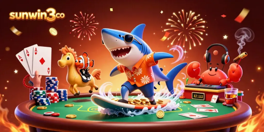 Surf on gold coins with sunwin3 co characters for a vibrant casino experience.
