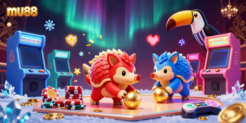 Engage with mu88's thrilling gameplay featuring cartoon pangolins in a casino setting.