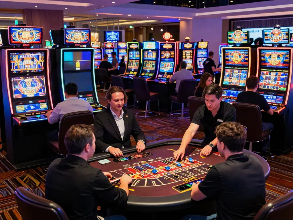 Experience the vibrant atmosphere at DA88 online casino with dynamic gaming floor and engaged players.