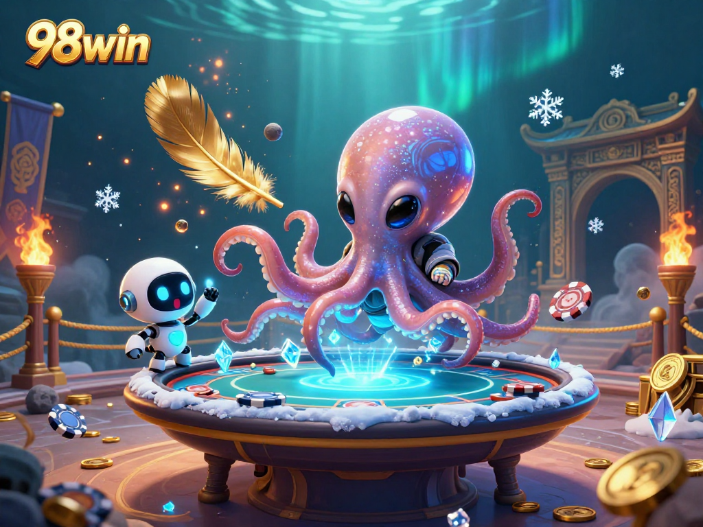 Engage with 98win at a vibrant, intergalactic poker showdown featuring dynamic game elements.