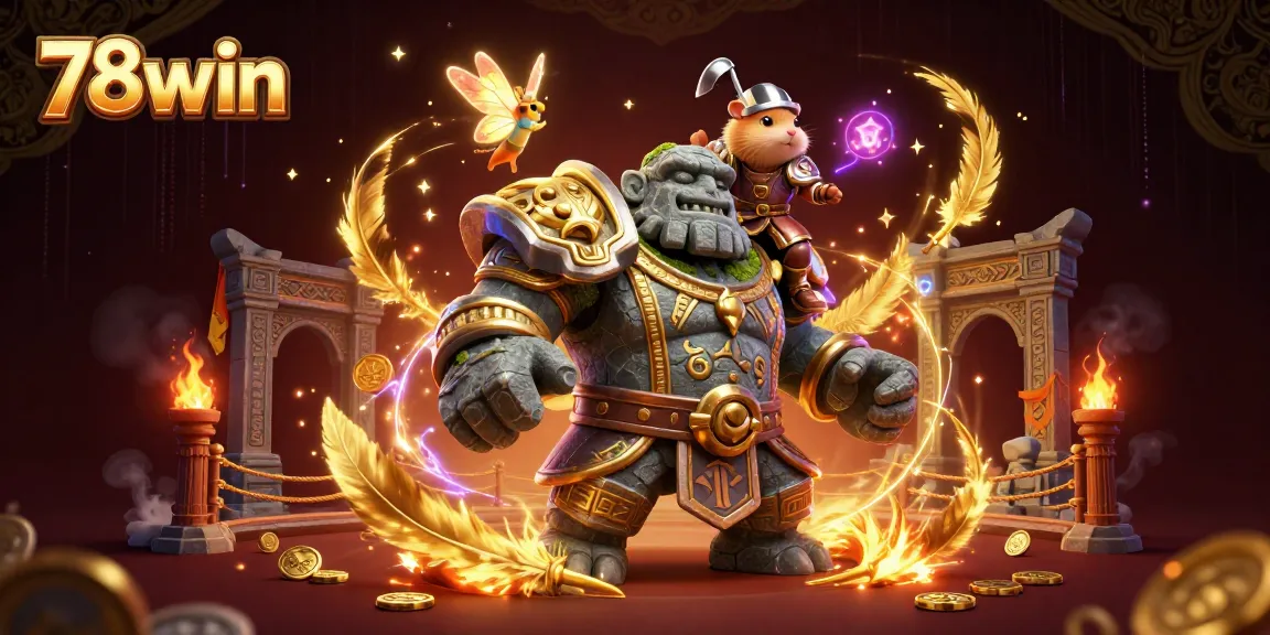 Experience the thrill of gaming at 78win with a magical scene featuring epic characters and casino elements.