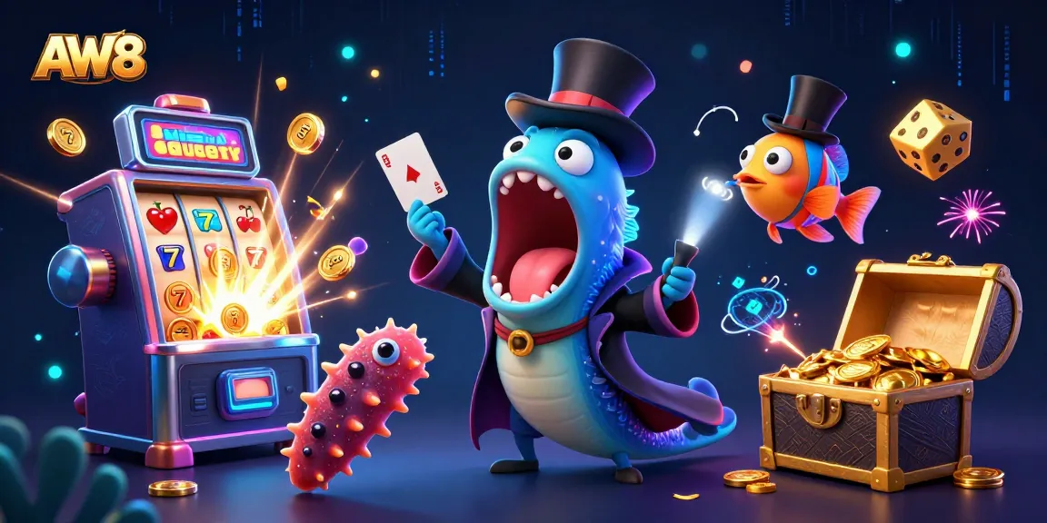 AW8 presents a vibrant underwater casino scene with sea creatures enhancing excitement.