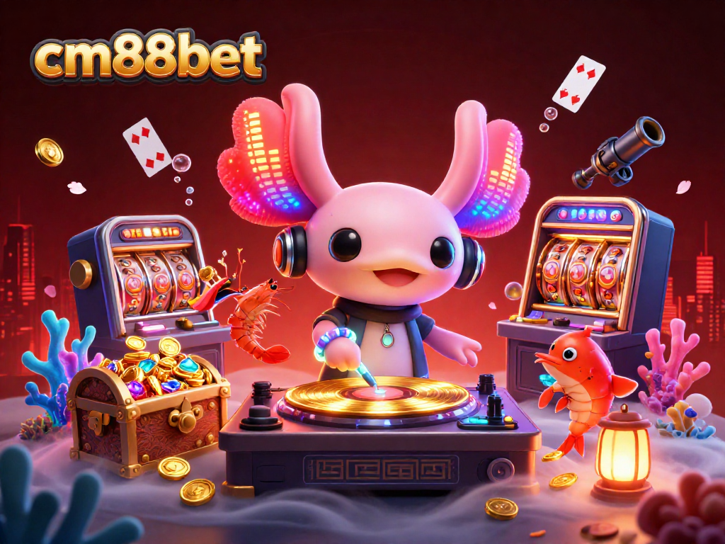 Experience thrilling gameplay with cm88bet's vibrant 3D underwater casino scene featuring a DJ axolotl.