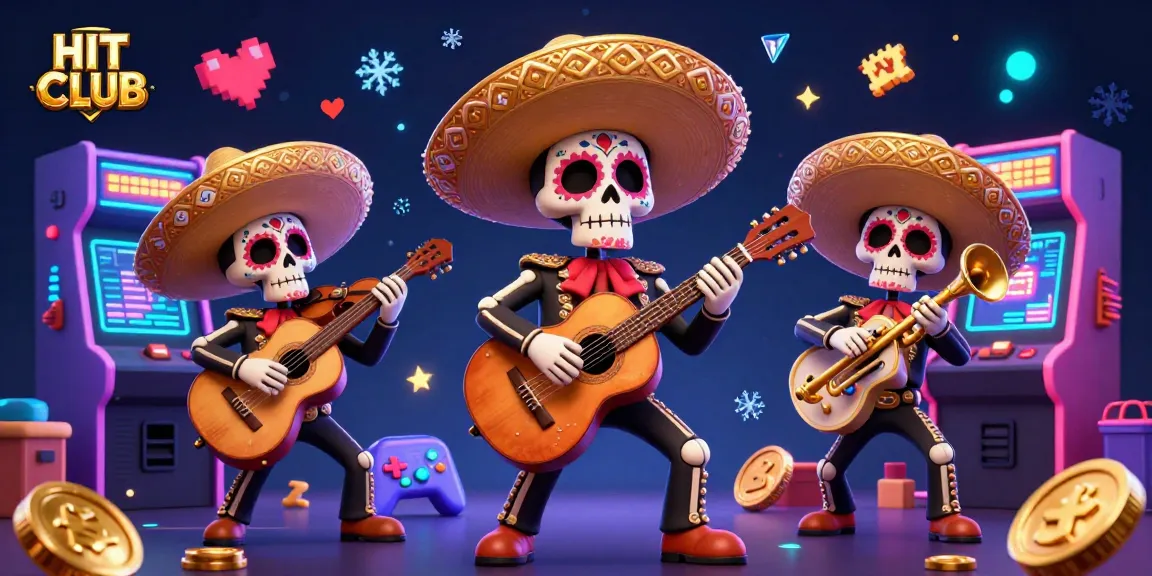 Experience the thrill of gaming at HIT CLUB with 3D mariachi musicians and vivid casino elements.