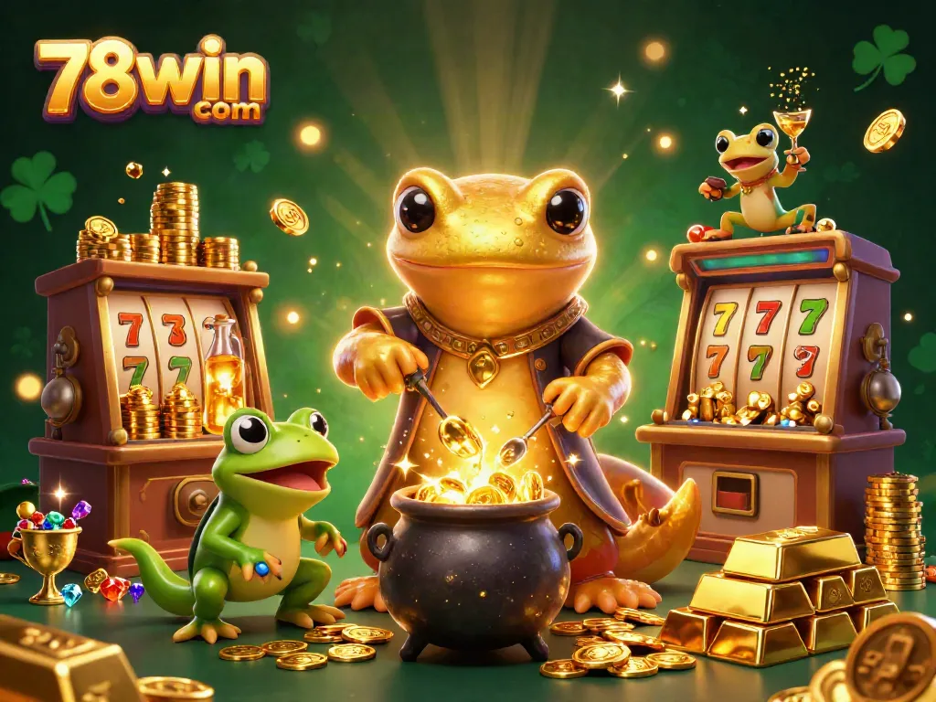 Engage in thrilling slots at 78win com with a dynamic 3D casino illustration showcasing gold coins and winning excitement.