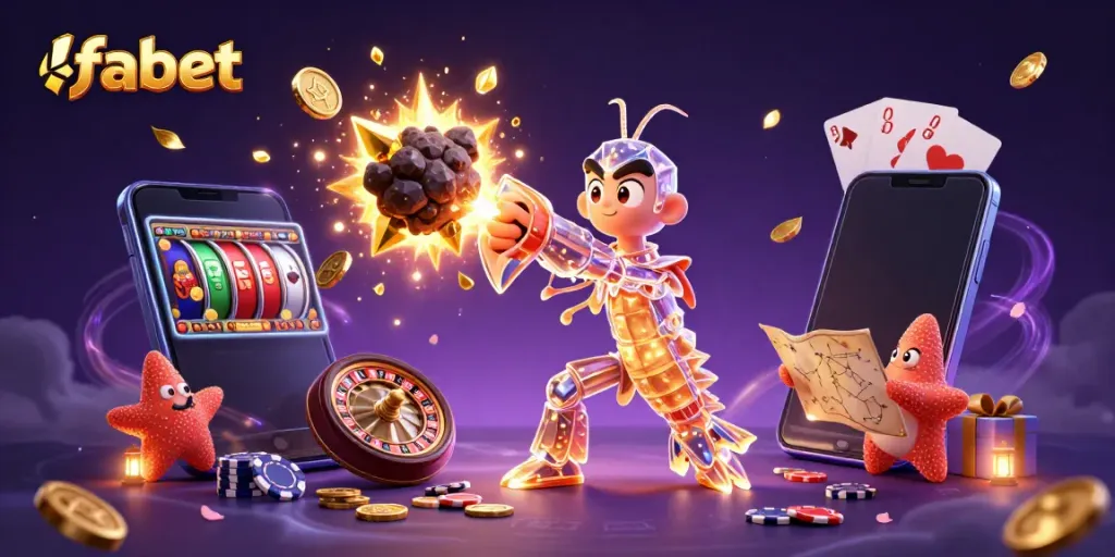 Experience thrilling rewards with fabet through dynamic gaming adventure in a vibrant 3D illustration.