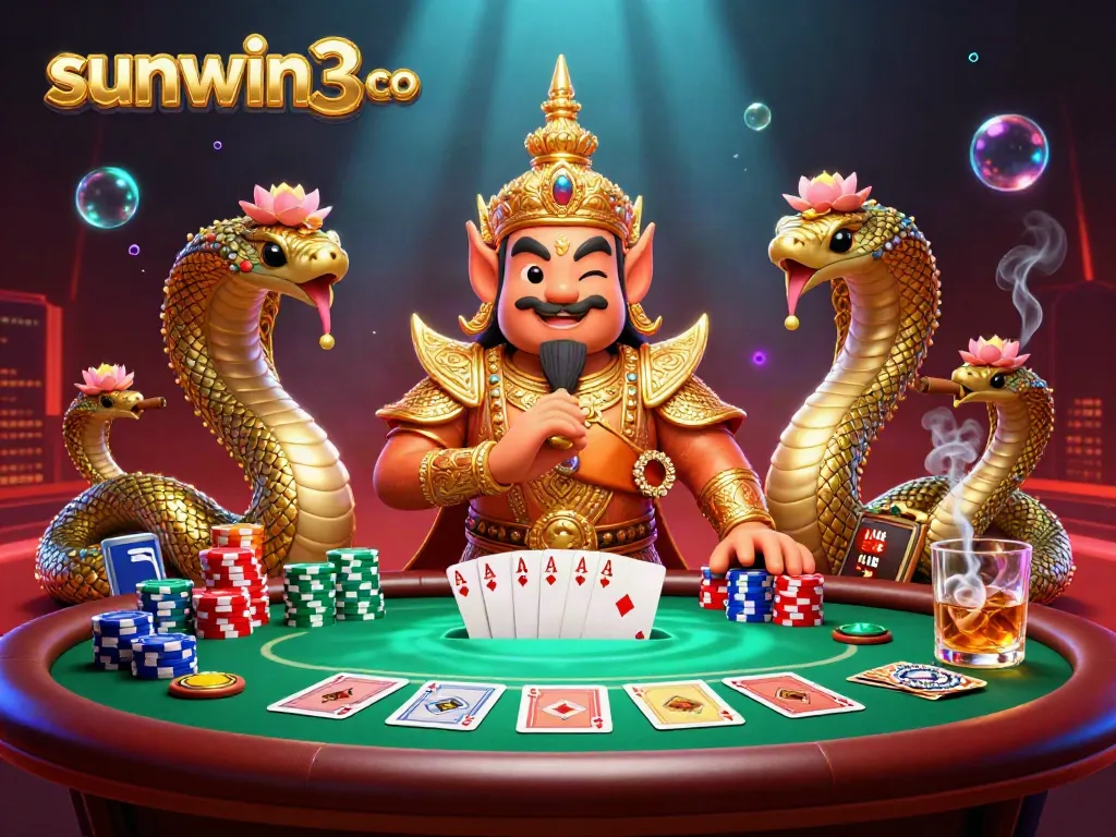 Experience thrilling gameplay with sunwin3 co in this vibrant poker scene featuring unique characters and game elements.