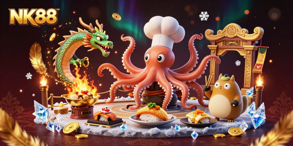 Experience thrilling moments at NK88 with vibrant characters and dynamic casino elements in a 3D illustration.