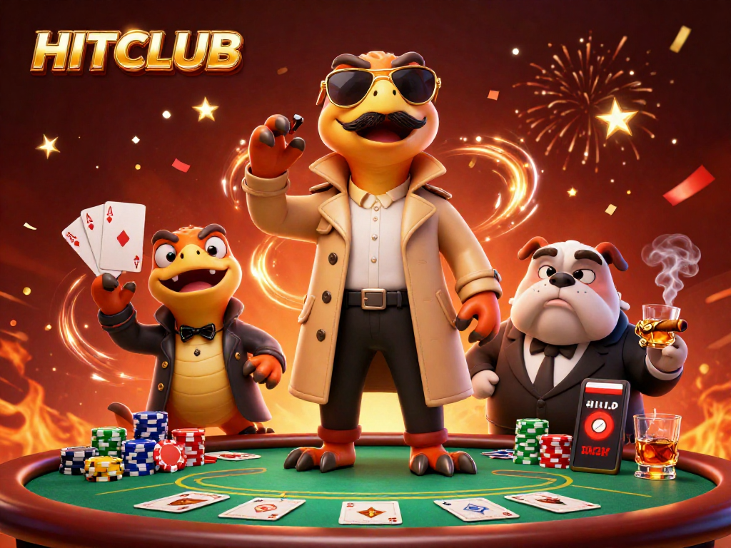HITCLUB raptors cleverly disguised enter a bustling VIP casino lounge, surrounded by thrilling card game elements.