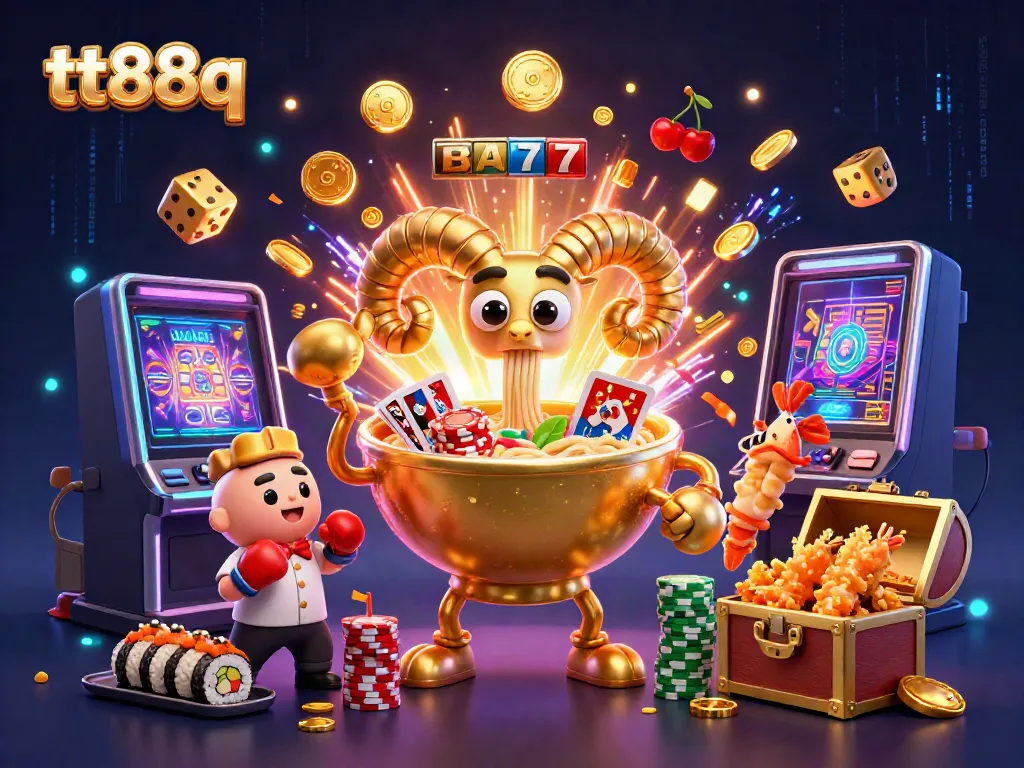 Join in the fun at tt88q with a lively 3D illustration showing games and excitement in a casino.