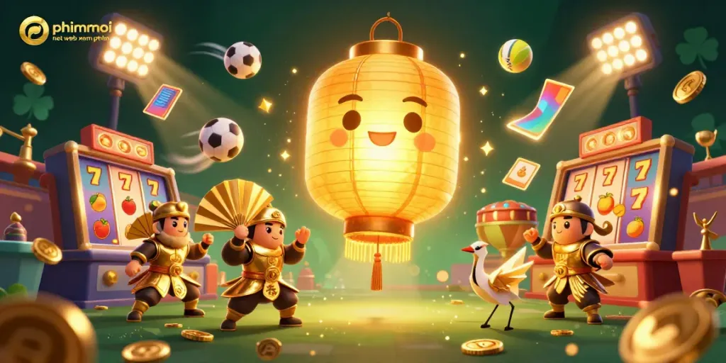 Experience phimmoi net web xem phim at an immersive gambling scene with golden lanterns and casino elements.