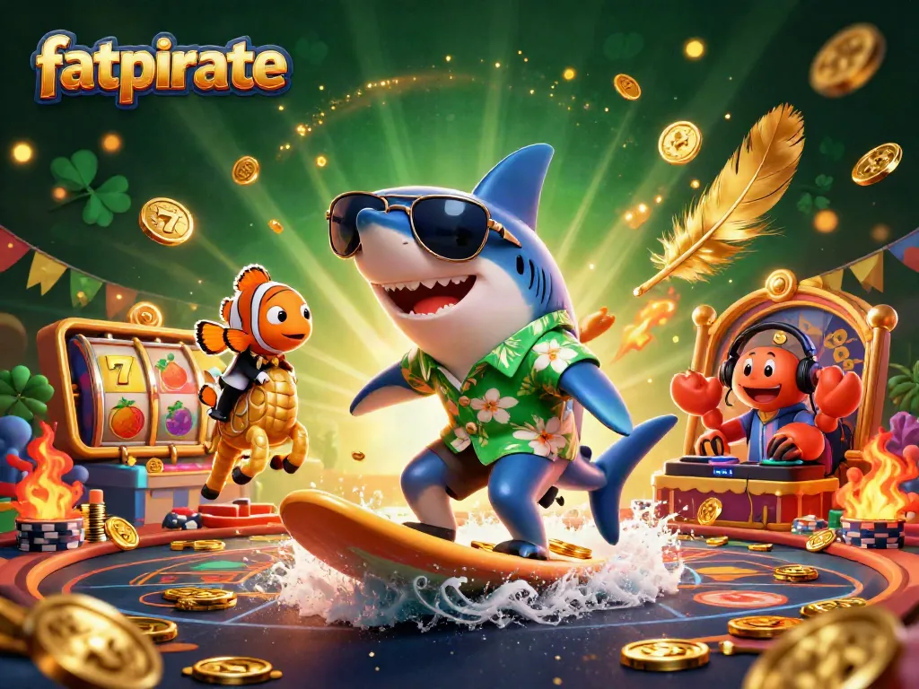 Experience fatpirate casino thrills with an exciting 3D illustration of characters and gaming elements.