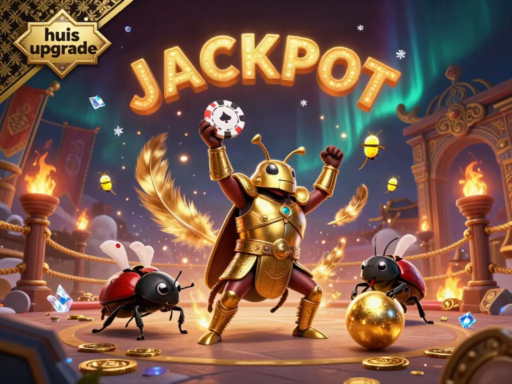 Experience a strategic huis upgrade in gambling with a victorious beetle lifting a poker chip.