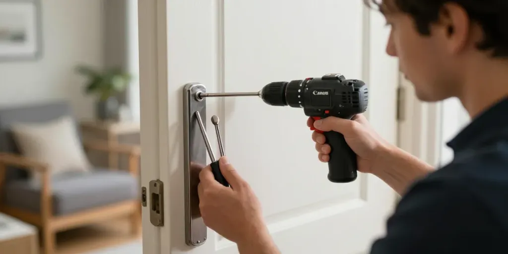 Slotenmaker met spoed Arnhem helpt huiseigenaar met open deur van een woning.