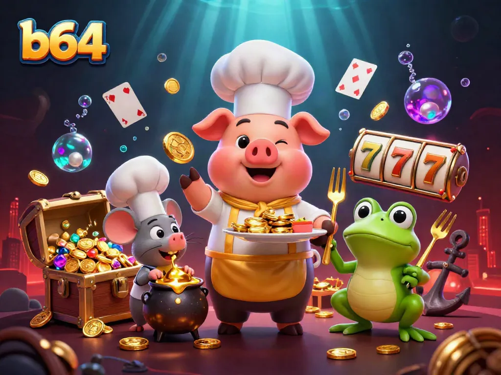 Experience the thrill of b64 slots and jackpots in a vibrant casino-themed scene.