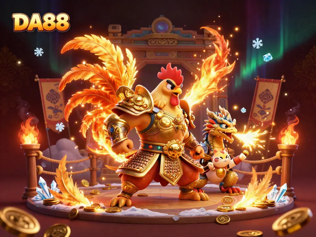 Experience the thrill of DA88 with dynamic characters and vibrant casino elements in a packed arena setting.