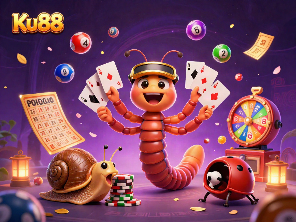 Experience the excitement of Ku88 with a vibrant casino scene featuring dynamic characters and thrilling elements.