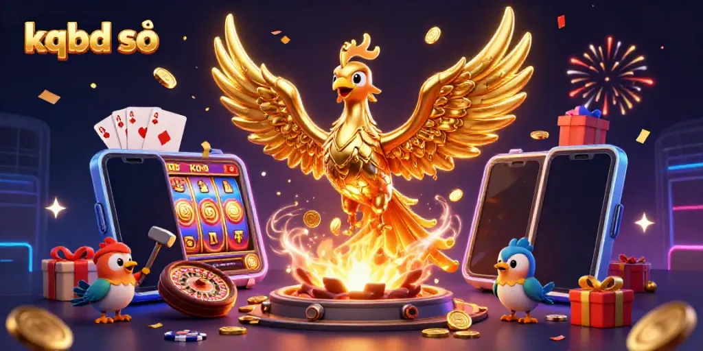 Experience the thrill of kqbd số as a golden phoenix emerges, surrounded by vibrant casino elements.